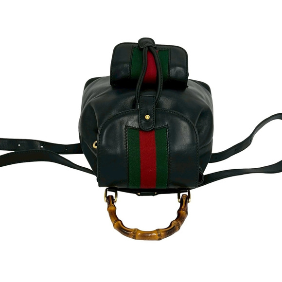 GUCCI Authentic Vintage Black Leather Bamboo Backpack